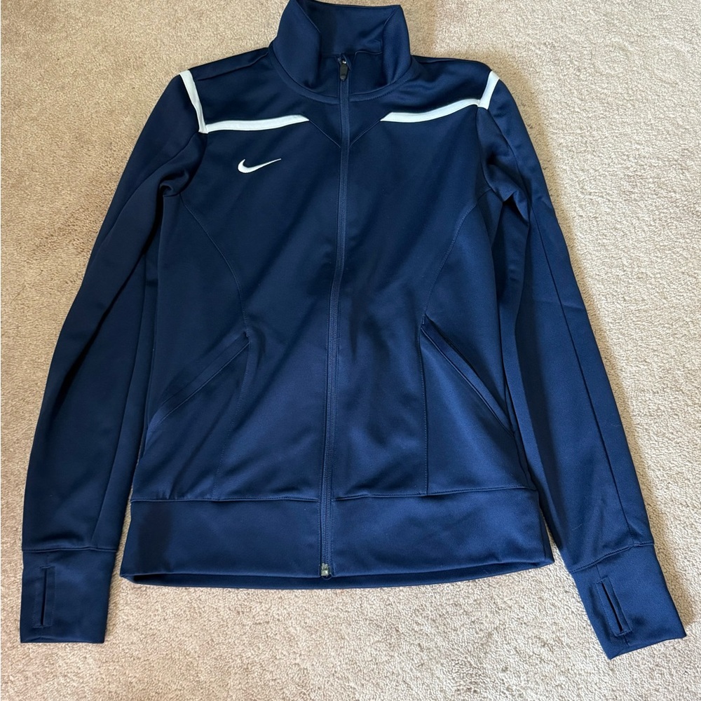 Nike Blue and White Utility Jacket with Stand-Up Collar